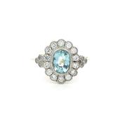 18ct Yellow Gold Aquamarine &amp; Natural Diamond Cluster Dress Ring image