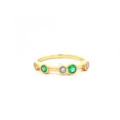 18ct Yellow Gold Emerald &amp; Natural Diamond Set Bubble Ring image