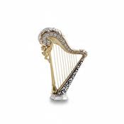 18ct Yellow Gold &amp; Enamel Natural Diamond Harp Brooch