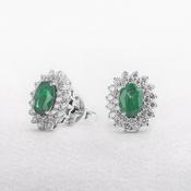 1.1ct Oval Emerald &amp; 0.70ct Natural Diamond Double Halo Earrings in 18ct White Gold image