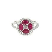 1.20ct Ruby &amp; Natural Diamond 0.56ct Round Dress Ring with Split Shoulders in 18ct White Gold image