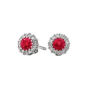 1.21ct Ruby &amp; 0.41ct Natural Diamond Cluster Stud Earrings in 18ct White Gold image