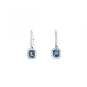 1.30ct Sapphire &amp; Natural Diamond Cushion Drop Earring in 18ct White Gold