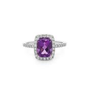 1.36ct Emerald-Cut Amethyst &amp; 0.28ct Natural Diamond Halo Dress Ring - M image