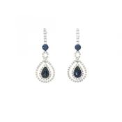 1.40ct Sapphire &amp; 0.55ct Natural Diamond Pear Shape Drop Earrings in 18ct White Gold image