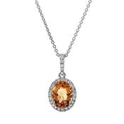 1.55ct Oval Citrine &amp; 0.20ct Natural Diamond Halo Pendant in 18ct White Gold image