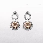1.60ct Round-Cut Morganite &amp; 0.24ct Natural Diamond Halo Drop Earrings in 9ct White Gold