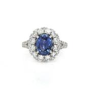 1.67ct Oval Sapphire &amp; 1.20ct Natural Diamond Cluster Split Diamond Shoulders in 18ct White Gold image