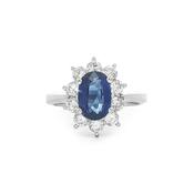 1.75ct Sapphire &amp; 0.90ct Natural Diamond Flower Cluster Ring in 18ct White Gold
