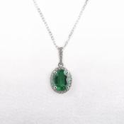 1.81ct Oval Emerald &amp; 0.20ct Natural Diamond Halo Pendant in 18ct White Gold image