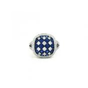 2.25ct Sapphire &amp; 0.93ct Natural Diamond Chequerboard Cocktail Ring in 18ct White Gold