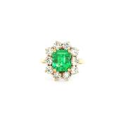 2.30ct Emerald &amp; 1.50ct Natural Diamond Cluster Ring in 18ct Yellow Gold image