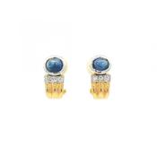 2.40ct Cabochon Sapphire &amp; 0.15 Natural Diamond Vintage Earring in 18ct Yellow Gold image