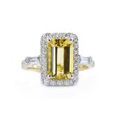2.77ct Emerald Cut Yellow Beryl &amp; 0.63ct Natural Diamond Halo &amp; Shoulders In 18ct Yellow Gold image