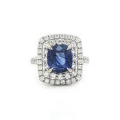 2.77ct Sapphire &amp; Natural Diamond 1.14ct Cushion Cut Double Halo in 18ct White Gold