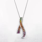 2ct Multicolour Sapphire and 0.84ct Diamond Ribbon Shaped Pendant in 18ct White Gold image
