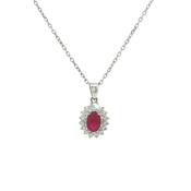 Oval Ruby &amp; Natural Diamond Halo Cluster Pendant in 18ct White Gold