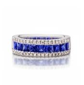 Natural diamond and Sapphire Princess Cut Ring in 18ct White Gold - L image