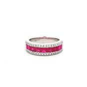 1.41ct Princess-Cut Ruby &amp; Natural Diamond 0.33ct Three Row Dress Ring in 18ct White Gold - N image
