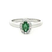 0.33ct Oval Emerald &amp; 0.15ct Natural Diamond Halo Cluster Ring in 18ct White Gold image