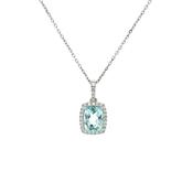 2.56ct Emerald-Cut Blue Topaz &amp; 0.25ct Natural Diamond Halo Pendant in 18ct White Gold image