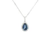 1.57ct Pear Cut Sapphire &amp; 0.25ct Diamond Pendant in 18ct White Gold