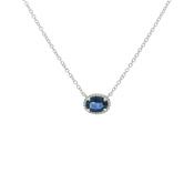 0.93ct Oval Sapphire and 0.06ct Natural Diamond Pendant in 18ct White Gold image