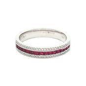 0.48ct Princess Cut Ruby &amp; 0.11ct Natural Diamond Three Row Ring in 18ct White Gold image