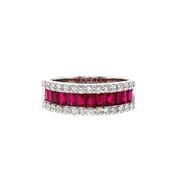 1.06ct Ruby &amp; 0.48ct Natural Diamond Three Row Dress Ring in 18ct White Gold image