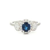 0.92ct Oval Sapphire &amp; 0.65ct Natural Diamond Halo Three Stone in 18ct White Gold image