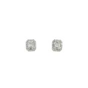 0.36ct Natural Diamond Multi Stone Emerand Shaped Halo Studs Earrings in 18ct White Gold