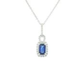 1.04ct Sapphire and 0.30ct Diamond Rectangular Halo Pendant in 18ct White Gold image