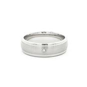 .04ct Round Brilliant cut Natural Diamond Satin and polish edge wedding ring 9ct white gold - T image