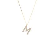 9ct Yellow Gold Natural Diamond 'M' Letter Pendant on chain