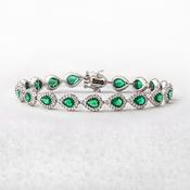 4.04ct Pear Shaped Emerald &amp; 1.98ct Natural Diamond Halo Cluster Bracelet in 18ct White Gold image