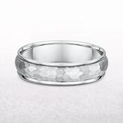 5mm Hammered Centre &amp; Polished Edge Gents Wedding Band In 9ct White Gold - Q