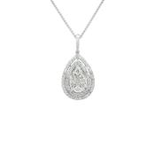 1.34ct Natural Diamond Multi Stone Pear Double Halo Pendant in 18ct White Gold