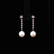18ct White Gold Natural Diamond and Akoya Pearl Drop Earrings image