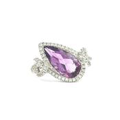 2.85ct Pear Amethyst &amp; Natural Diamond Halo Ring in 18ct White Gold image
