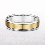 6.85mm Two Tone Gents Satin Brushed Centre &amp; White Gold Polished Edge Wedding Band In 18ct Gold - S