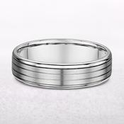 6mm 3 Row Gents Satin &amp; Polish Fancy Wedding Band In 18ct White Gold - X image