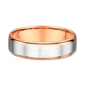 6mm Gents Satin Brushed White Gold Centre &amp; Rose Gold Polished Edge Wedding Band In 9ct Gold - S image
