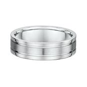 6mm Satin Centre &amp; Polished Edge Gents Fancy Wedding Band In 9ct White Gold - Q
