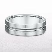 6mm Satin &amp; Polished Unique Groove Gents Wedding Band In 18ct White Gold - R image