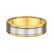 6mm Two Tone Gents Raised Edge &amp; Satin Centre Wedding Band In 9ct Gold - R