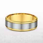 6mm Two Tone Gents Satin &amp; Polished Edge Wedding Band In 9ct Gold - T