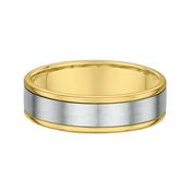 6mm Two Tone Satin &amp; Polished Gents Wedding Band In 18ct Gold - S