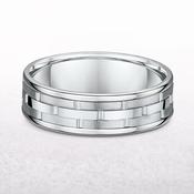 7mm 3 Rows Matt &amp; Polished Gents Fancy Wedding Band In 18ct White Gold - R image