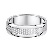 7mm Gents Brushed Line Pattern Centre &amp; Polished Edge In 9ct White Gold - T