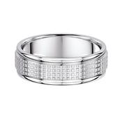 7mm Gents Fancy Edged Square Pattern Centre Wedding Band In 9ct White Gold - S image